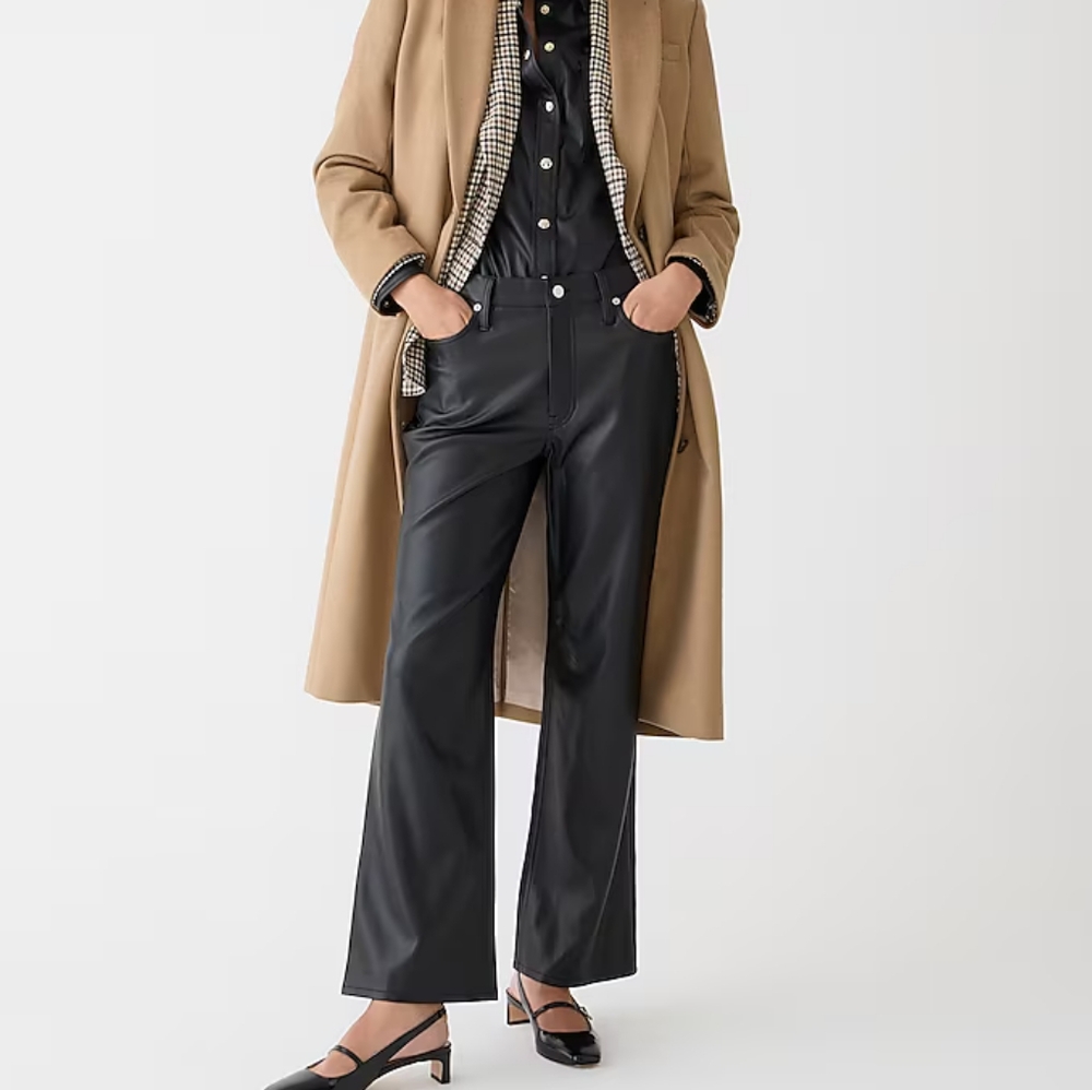 J Crew Womens Black Slim wide-leg pant in faux leather 5 Pocket 33